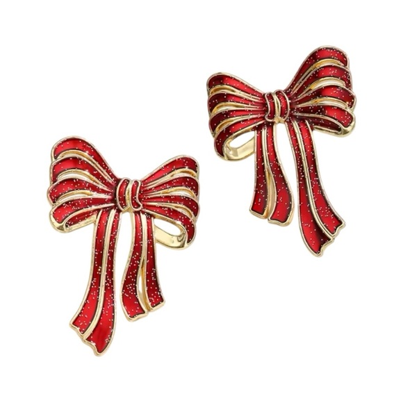 Elegant Red Bow Earrings - Picture 1 of 2